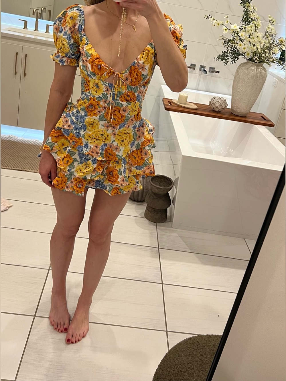 Hello Molly Yellow Multi Floral Ruffle Short dress Jumpsuit Romper